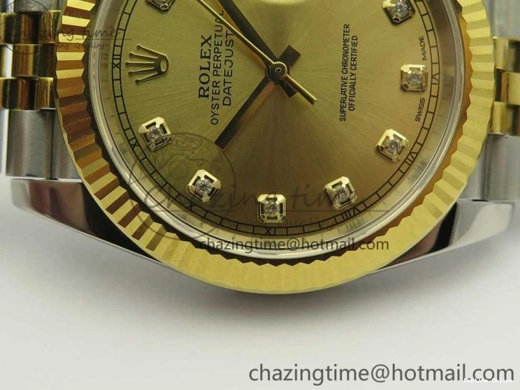 0131 Flexible DateJust 41 126334 904L SS YG DJF 1:1 Best Edition Gold Dial Diamond Markers on SS YG Jubilee Bracelet A 3250